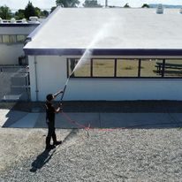 RNKS Services pressure washing pharmacy storefront and parking lot